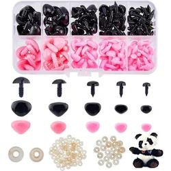 130pcs 5 Sizes Plastic Safety Noses with Washer Triangle Animal Doll Nose Black and Pink Craft Amigurumi Nose Sets for Doll