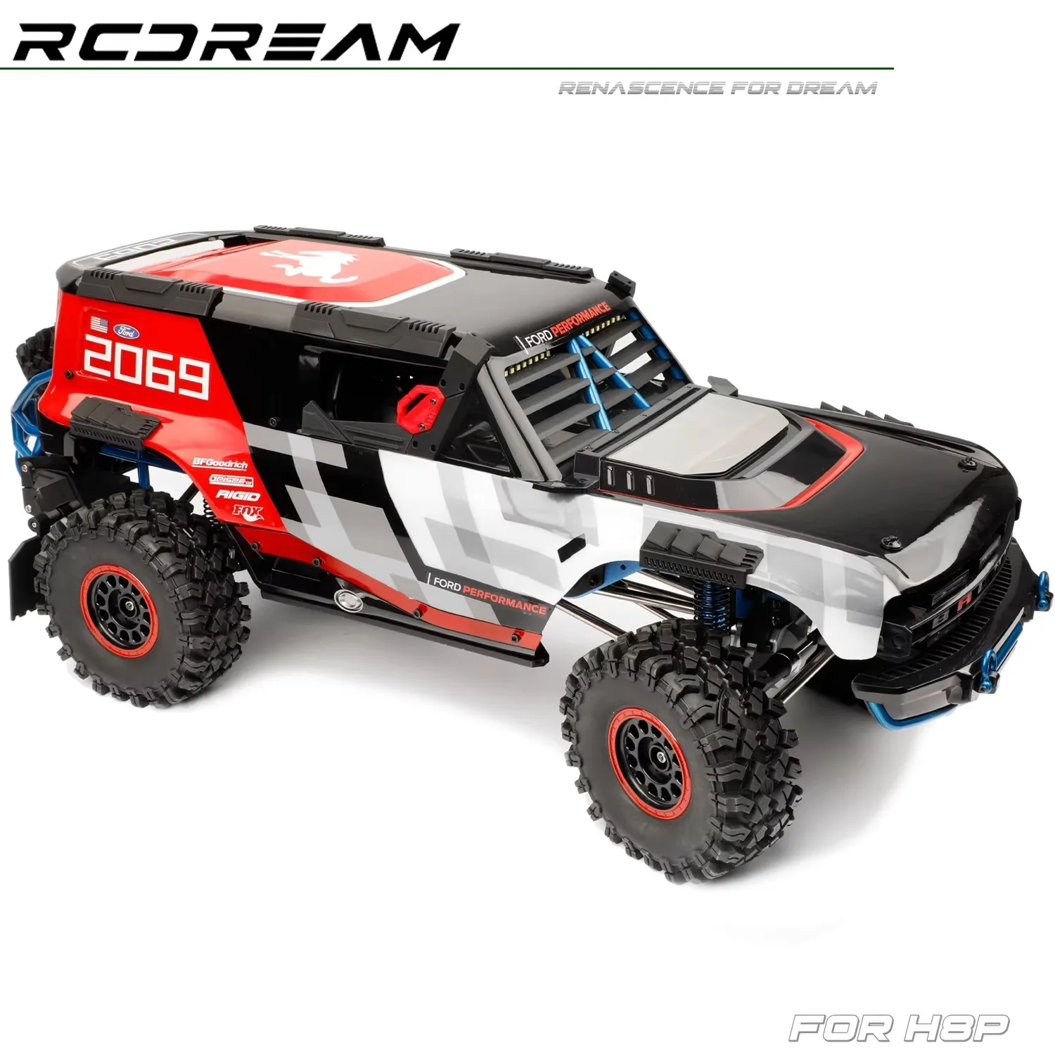 

RCDream 1/8 H8P hood front windshield side windows wheel arches armor car shell protective armor grille