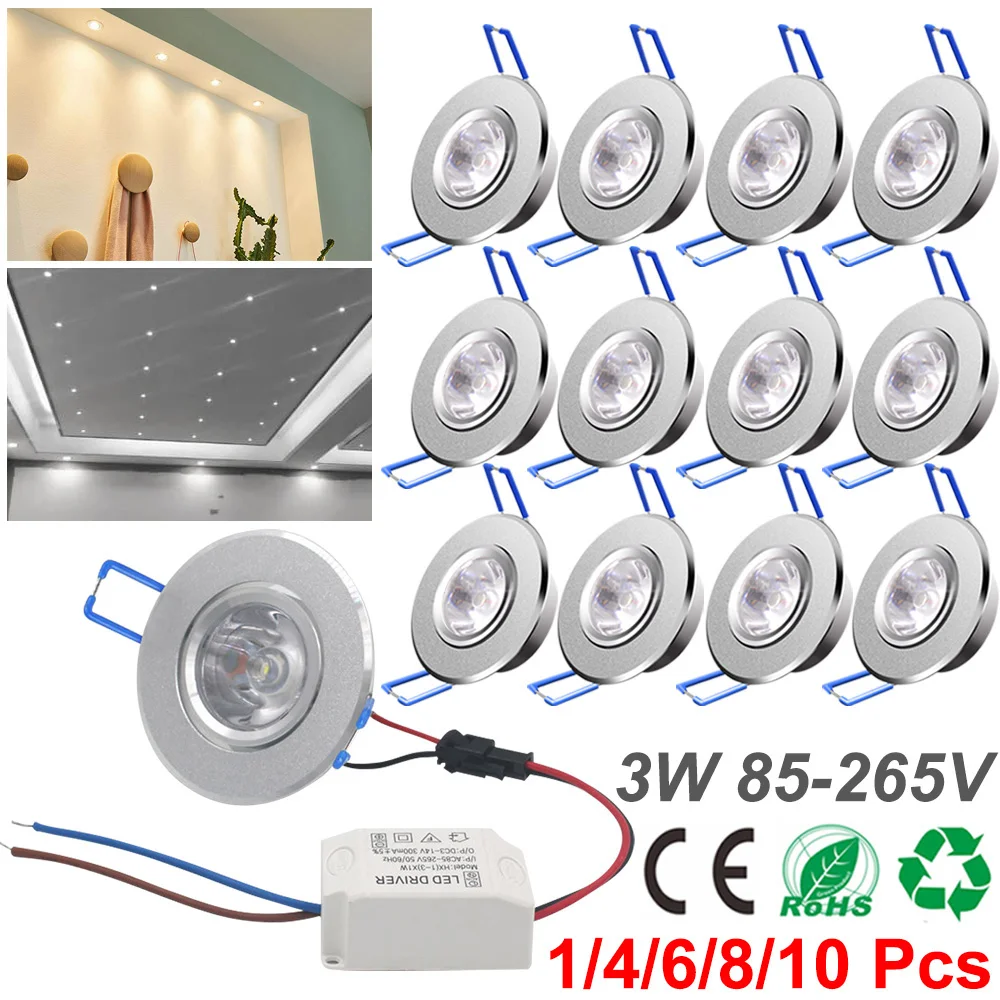 1-6Pcs 3W LED Downlight Recessed Ceiling Lamp AC85-265V Round Panel Spotlight Cold white/Warm white Bathroom Indoor Lighting