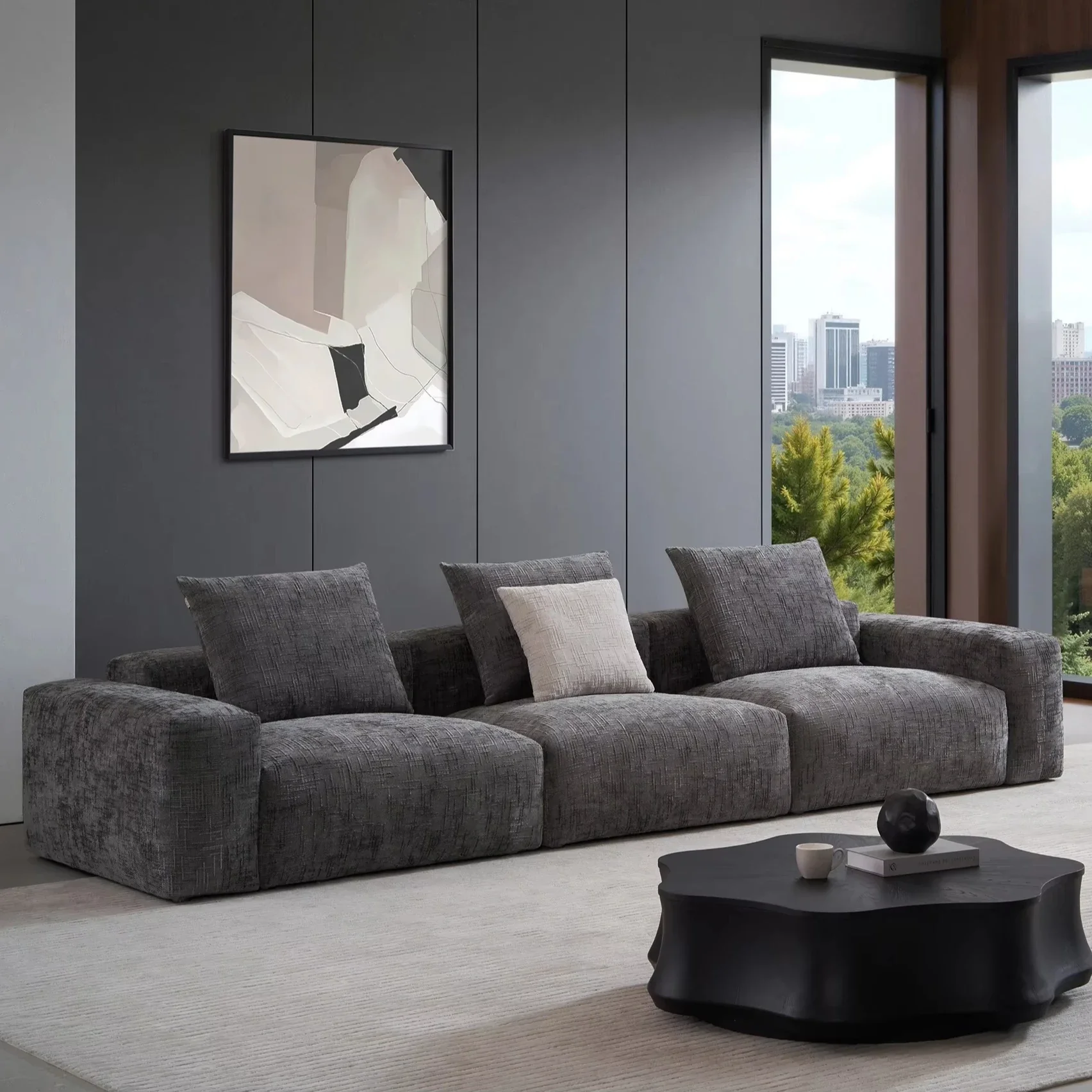 2026 Vintage Dark Gray Vacuum Compressed Sofa Corduroy Modular Sectional Sofas Living Room Furniture Couch Set