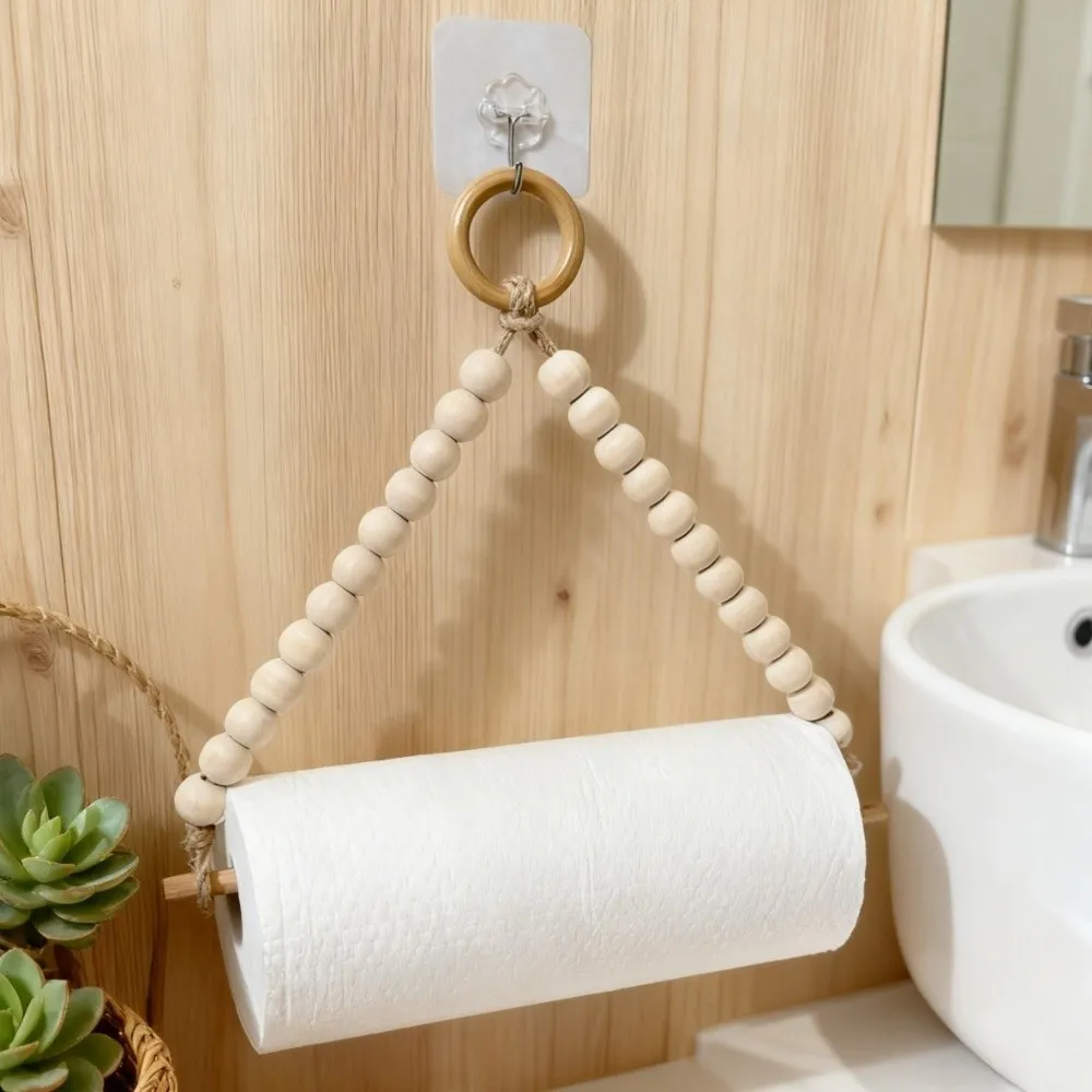 Non Punching Bead Paper Roll Holder Hanging Wall Mounted Tissue Holder Rustic Space Saving Toilet Paper Rack Hotel