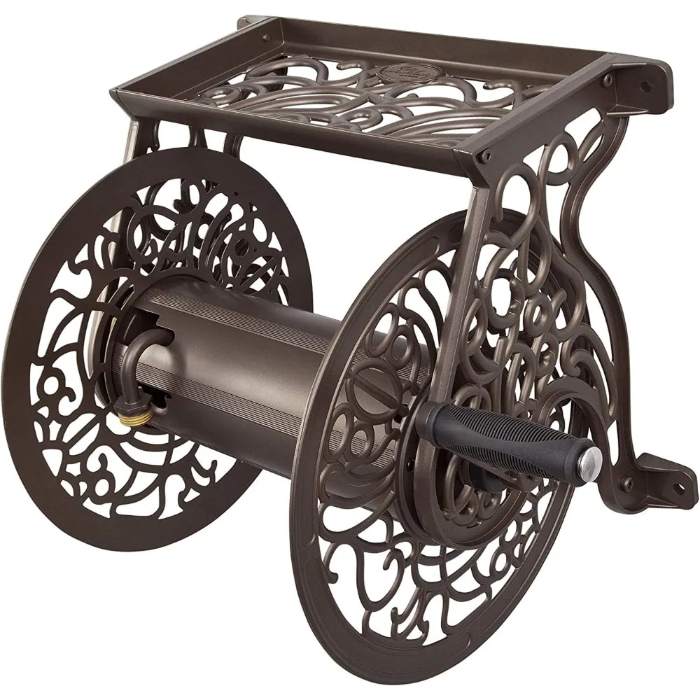 

704 Decorative Cast Aluminum Wall Mount Garden Hose Reel, Holds 125-Feet of 5/8-Inch Hose - Bronze