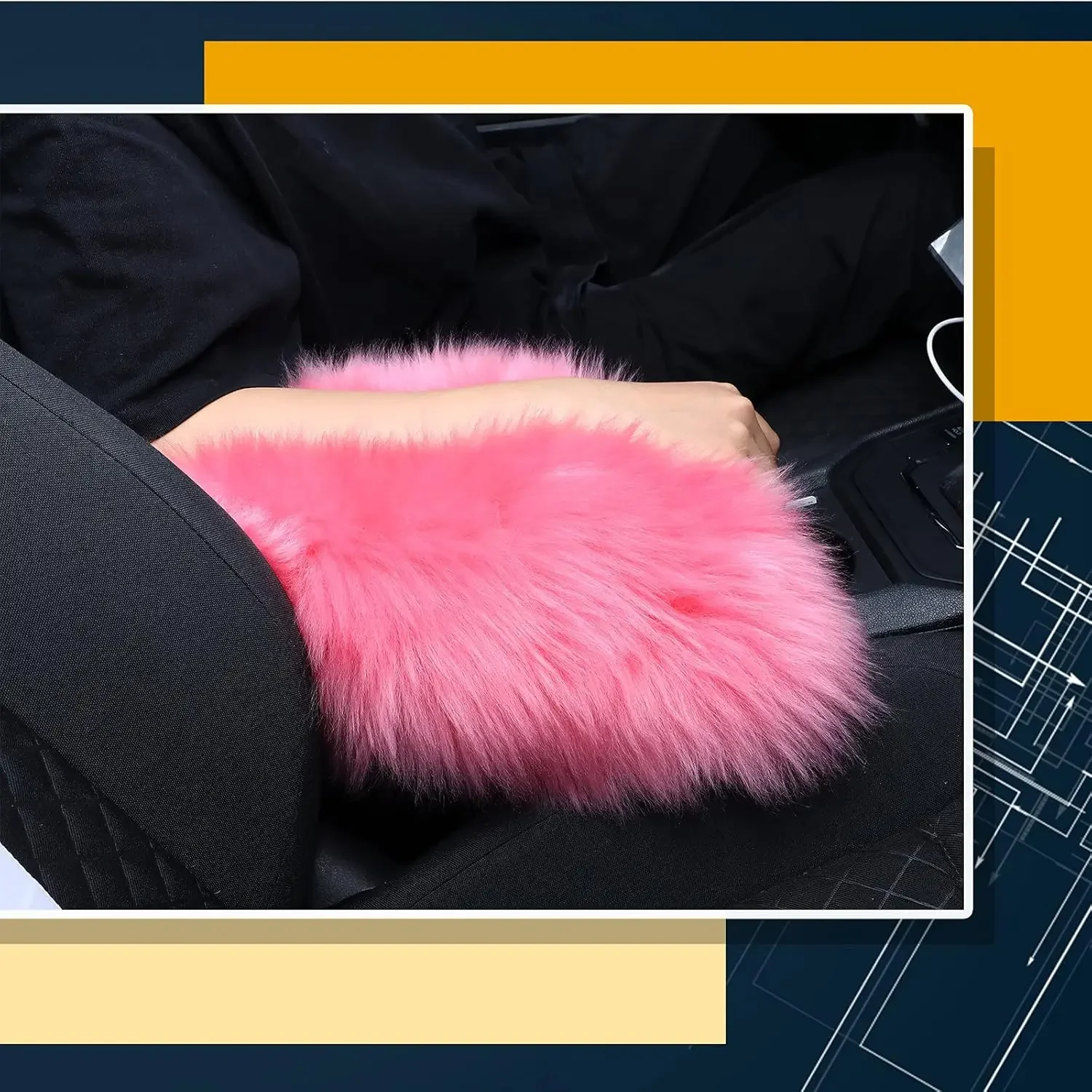 

Милый розовый чехол на подлокотник — пушистая защита консоли из овчины для женского салона автомобиля, мягкая и уютная