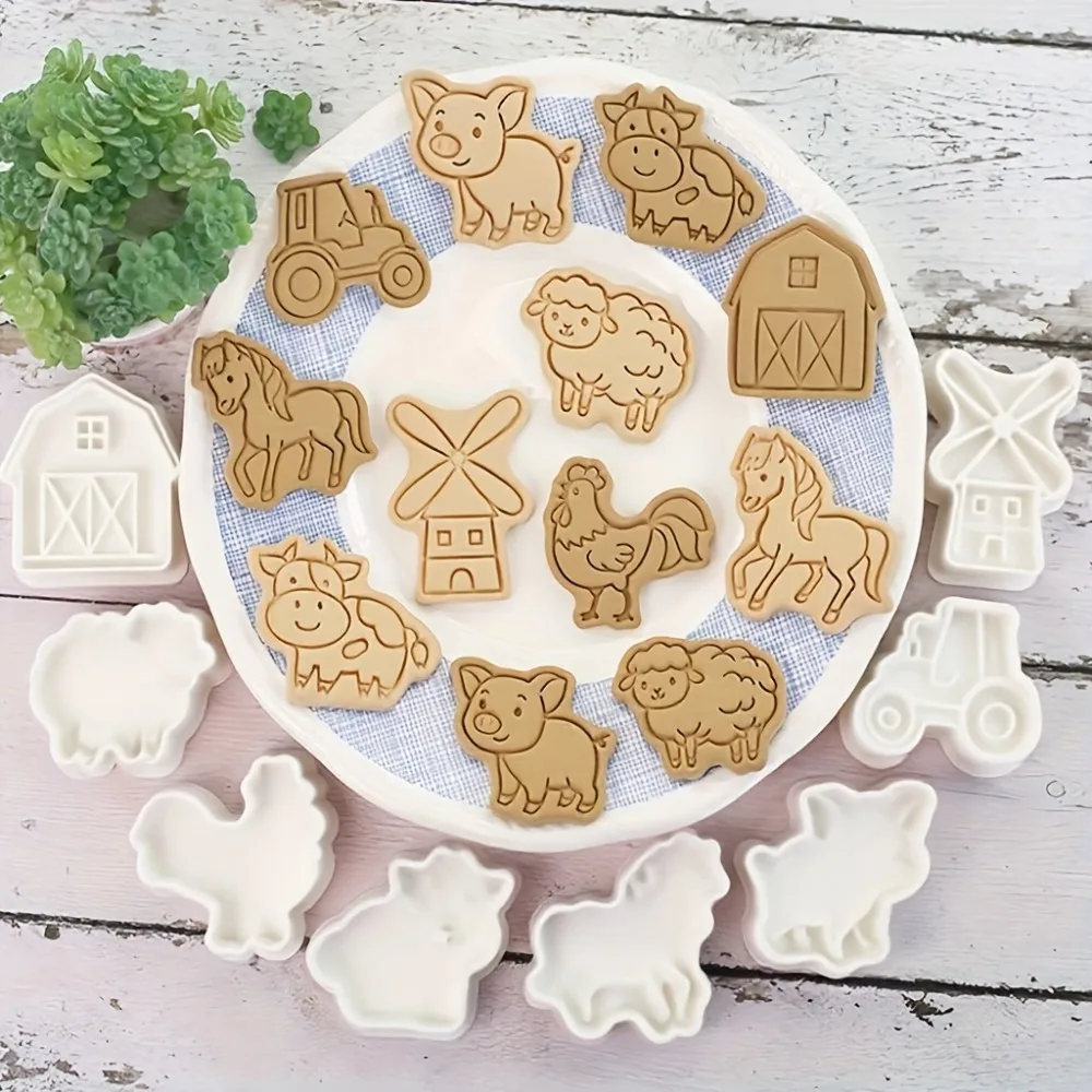 8Pcs Farm Animal  Bee & Honey Dog Cookie Cutter Set 3D Embossed Molds for Kids Baking Birthday Party Diy Decoration Supplies