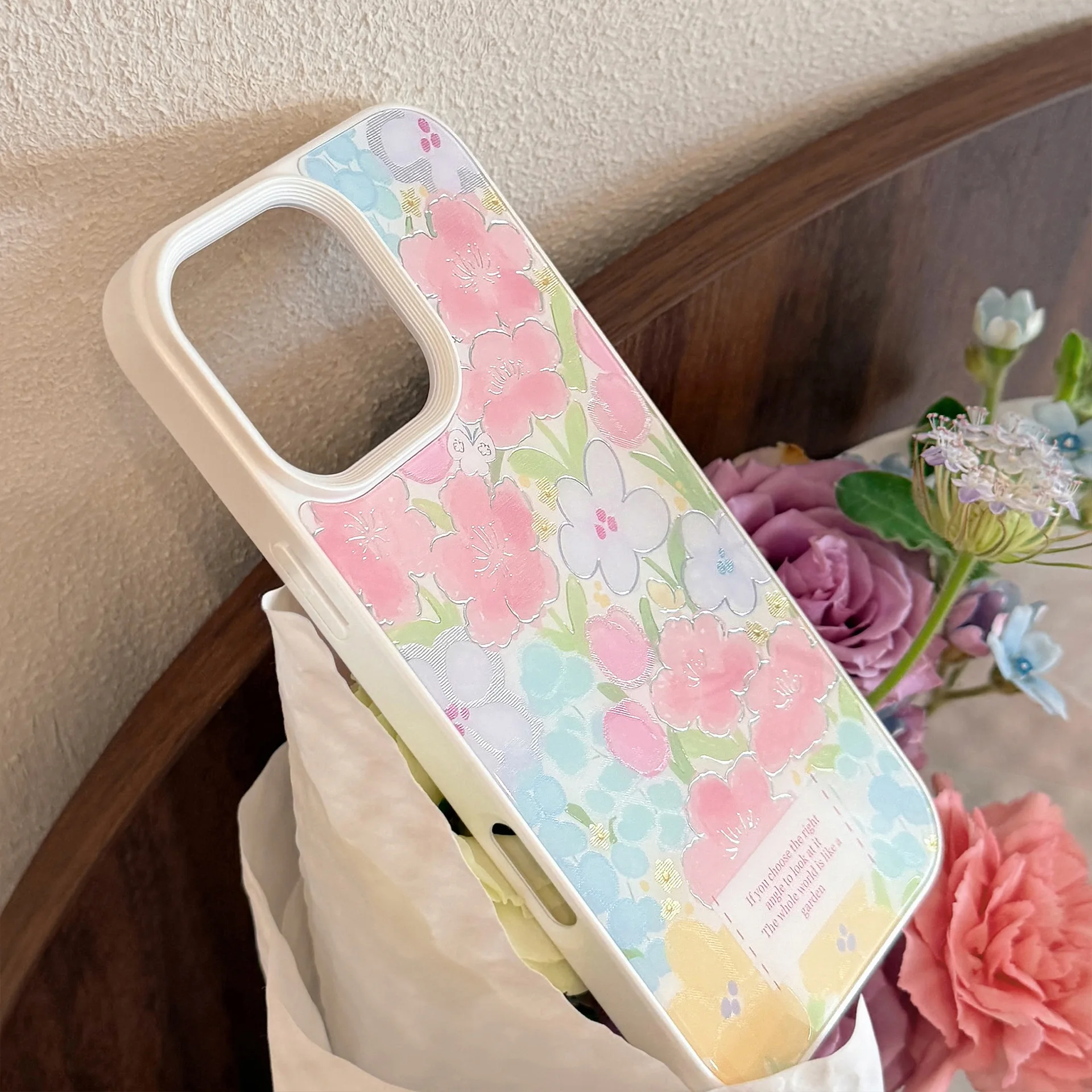 الألوان المائية الزهور حديقة التذهيب التكنولوجيا الفن قضية الهاتف آيفون 16 15 14 13 12 11 برو ماكس حافظة لطيف الفاخرة الكرتون غطاء