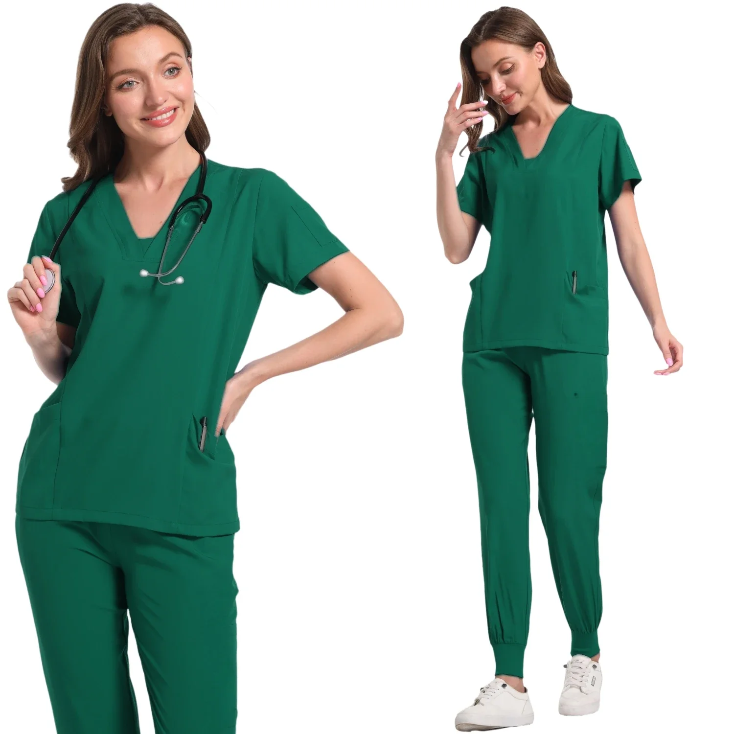 Medical Scrubs Breathable Stretchable Doctor Pet Clothes Hospital Beauty Salon V-Neck Vet Wear Scrub Sets Spa Uniforms Women