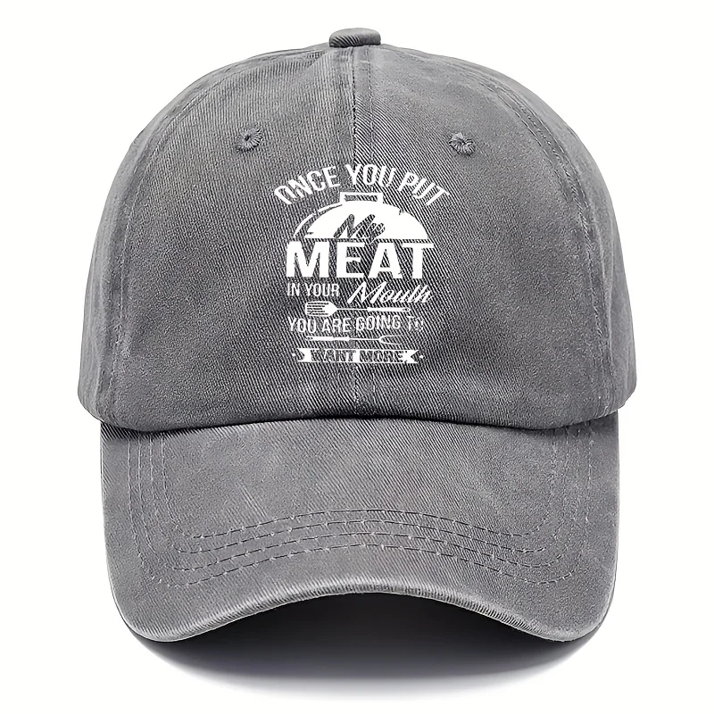 Distressed Dad Baseball Cap With Meat Letter Theme Print - Men's Baseball Cap, Moisture Wicking Cowboy Hat