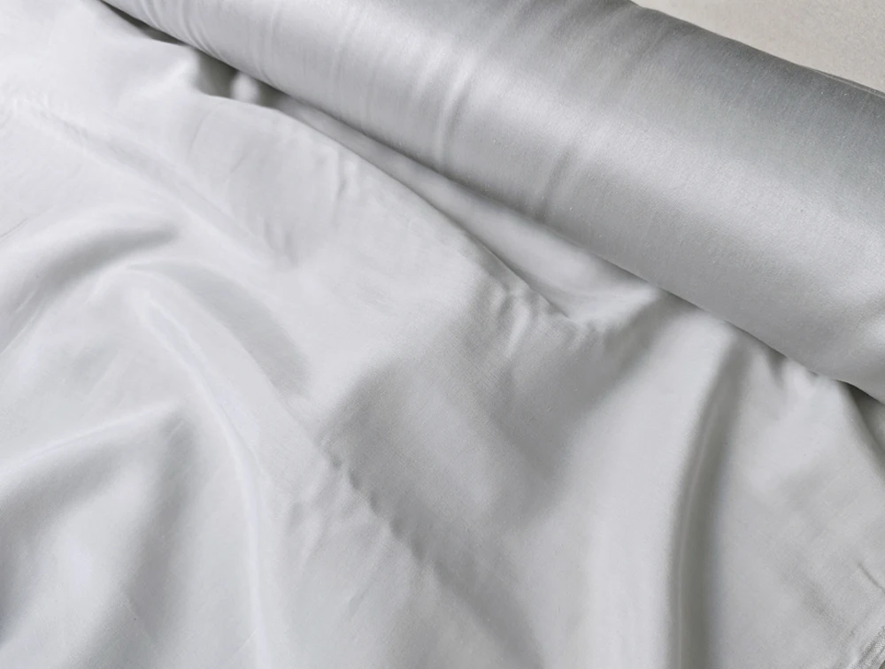57'' Wide Silver Gray Soft Sand Washed Mulberry Silk Cotton Charmeuse Fabric Dress Gown Sleepwear Material Natural