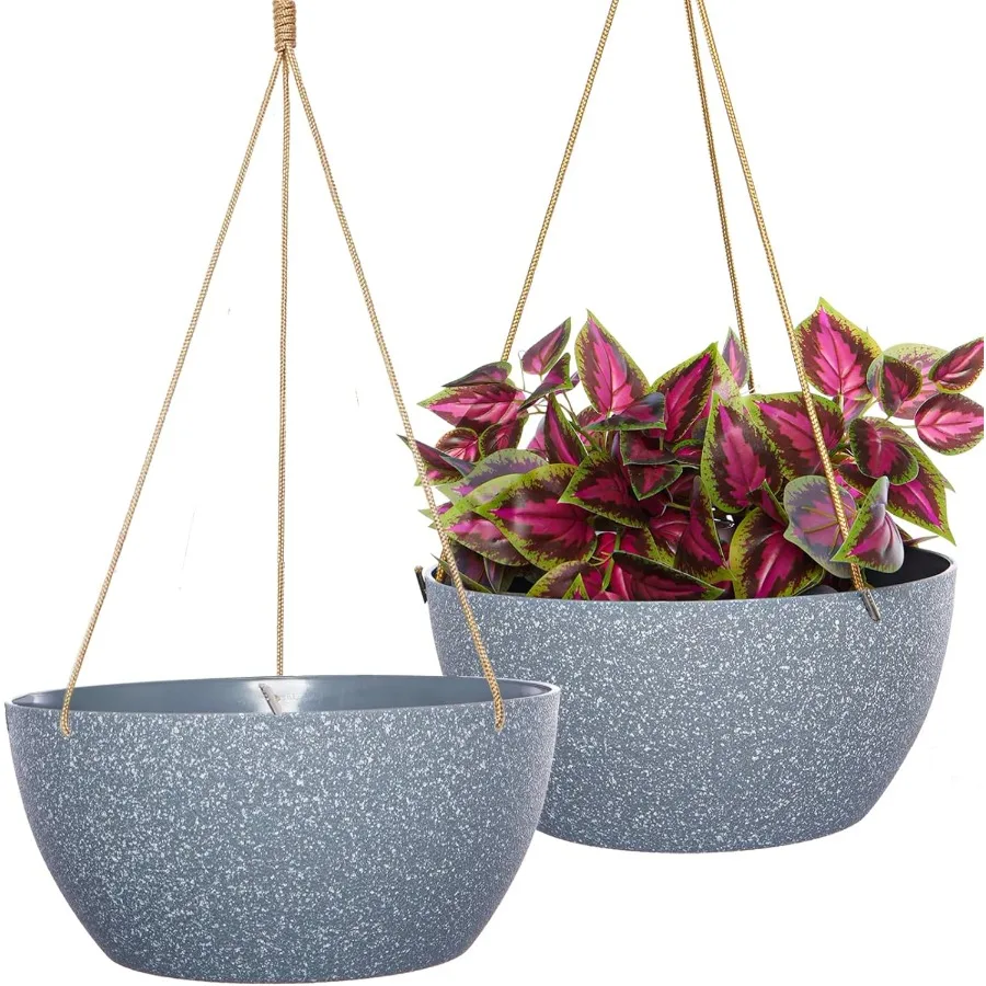 

13 Inch 2 Pack Large Hanging Planters for Indoor Outdoor Plants Plastic Hanging Basket Pots for House Plants Flowers Grey Ideal