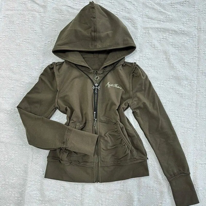 女性用長袖ジッパーパーカー,スリムプリントパンクジャケット,ヴィンテージスウェットシャツ,アメリカン原宿トップス,y2k服,2000