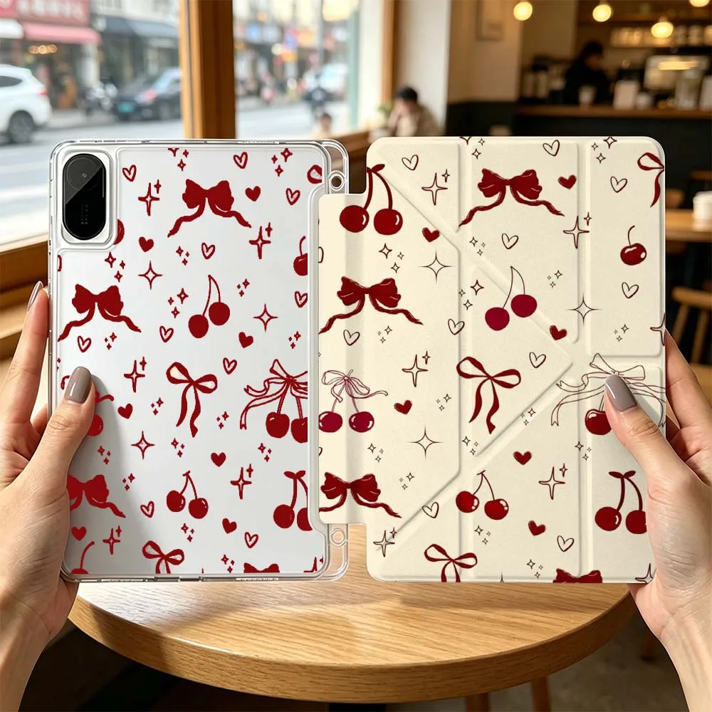 Cherry Red Bow For Xiaomi Redmi Poco Pad 8 7 6 5 Pro SE 5G 11.2 12.1 11 inch 3Y Tablet Case Cool