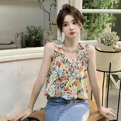 Women's Camisole Sweet Casual Fashion Sleeveless Korean Version Floral Print Camis Top