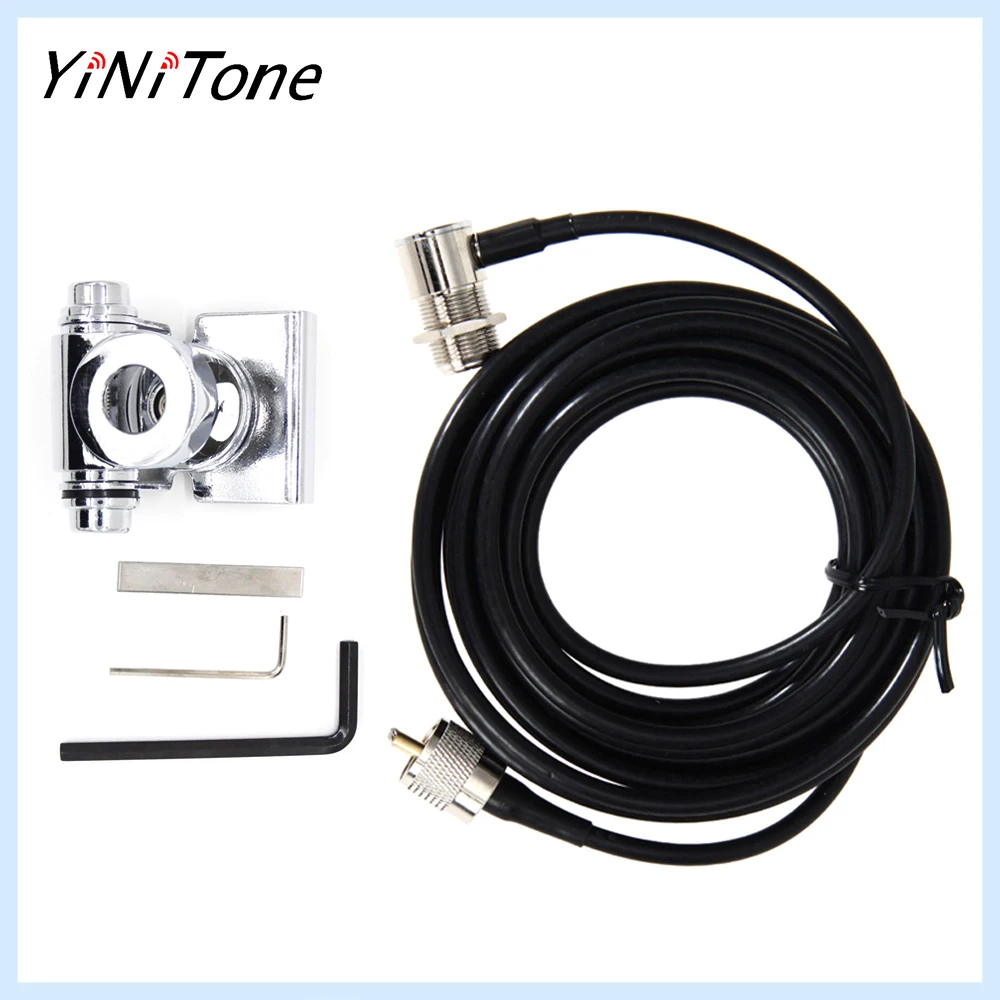 

K3-66 silver PL259 CB Radio Antenna Mount Universal Clip Edge 5M RG58 Extension Cable For QYT Baojie KT-8900R TH-9800