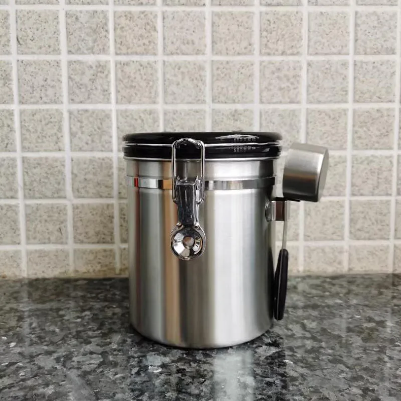 

Sealed food storage container, 1.5L 304 stainless steel coffee can with one-way degassing valve for coffee beans, tea
