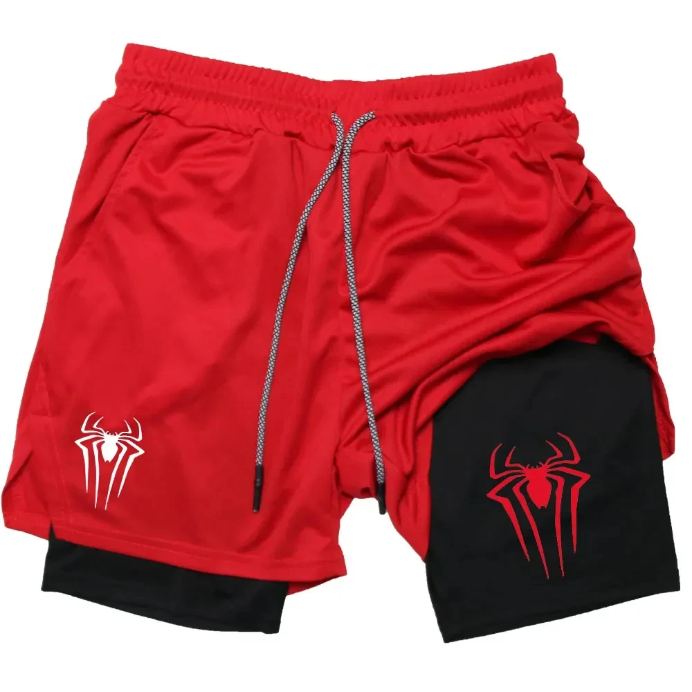 Spider Print Running Shorts Men Gym Sports Shorts 2 In 1 Quick Dry Workout Training Gym Fitness Jogging Short Pants Men Shorts