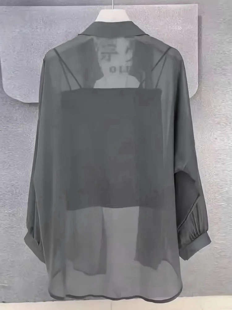 Plus Size Women’s Tops 2025 Summer Breathable and Sun-Proof Ice Silk Button Thi… - Image 3