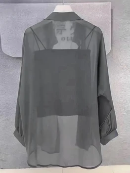 Plus Size Chiffon Blouse 3 Plus Size Women’s Tops 2025 Summer Breathable and Sun-Proof Ice Silk Button Thin Loose Sheer Chiffon Blouses Shirts Long Sleeve 3