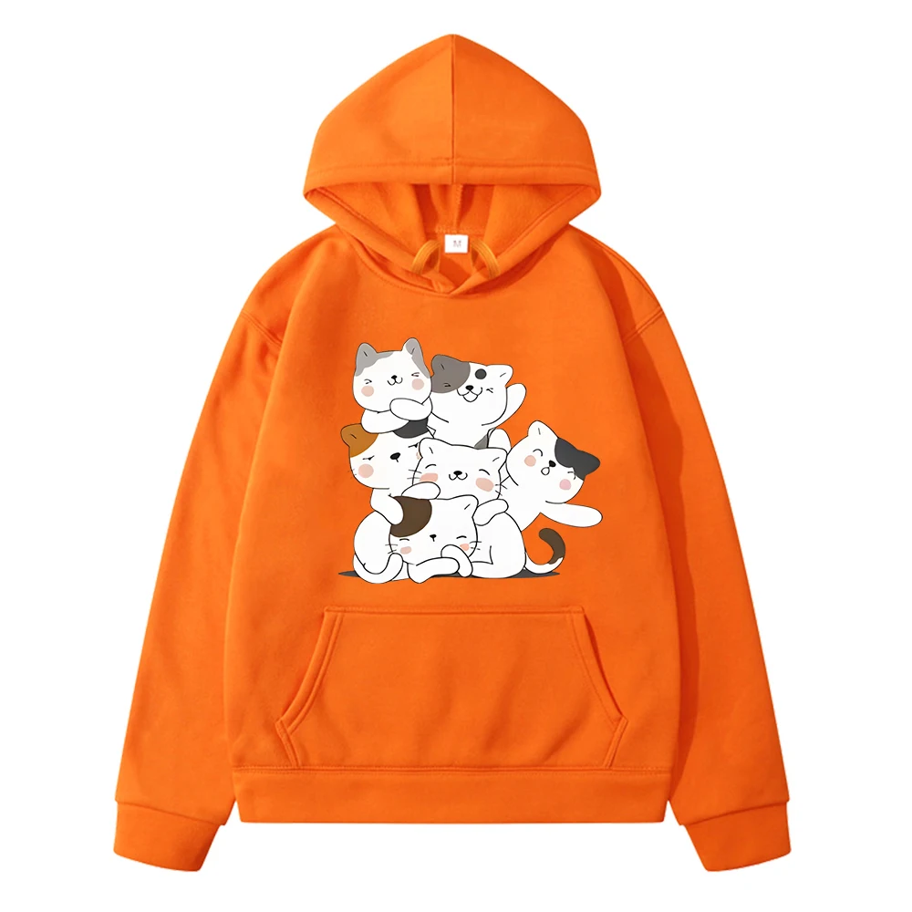 Cute Cat Autumn anime hoodie Fleece Sweatshirt y2k sudadera Cartoon pullover boys jacket Kawaii Hoodies kids clothes girls