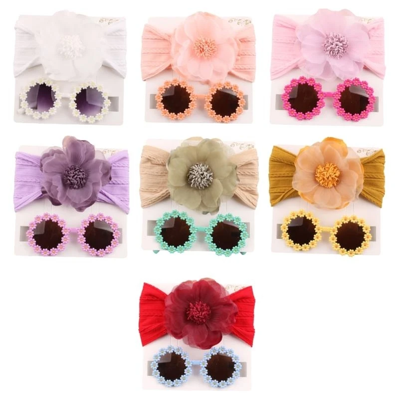 

Girls Sunglasses and Flower Hairband Photography Accessories Elastic Headdress Photoshoots Props for 0-3 Year Infants G2TD