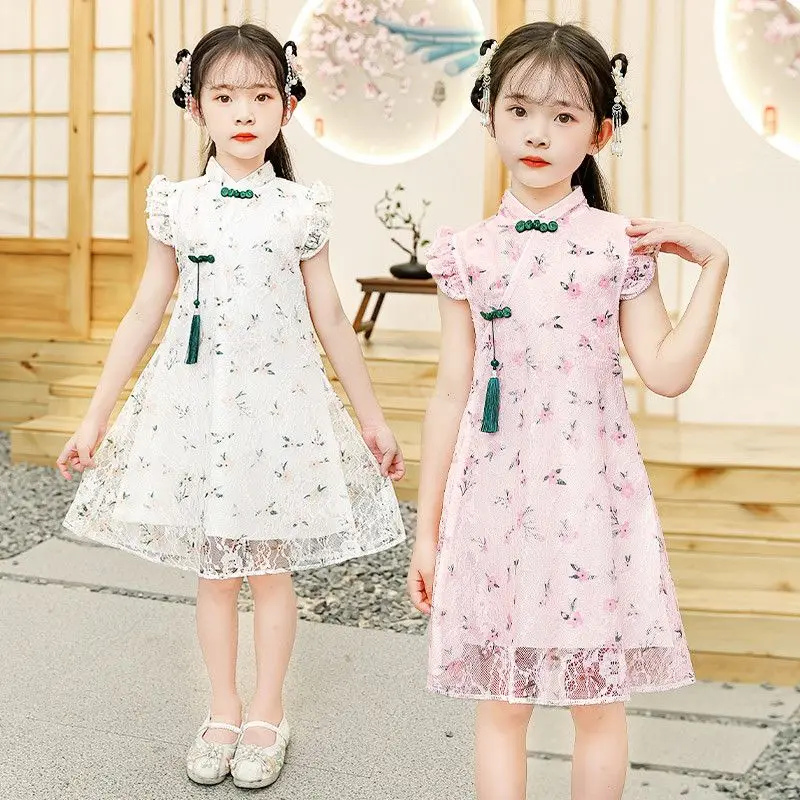 

Girls Dress for School Wedding of 12 Years Summer Clothes Hanfu New Fashion Children's Vintage Net Yarn Dress Kids Girls Dresses