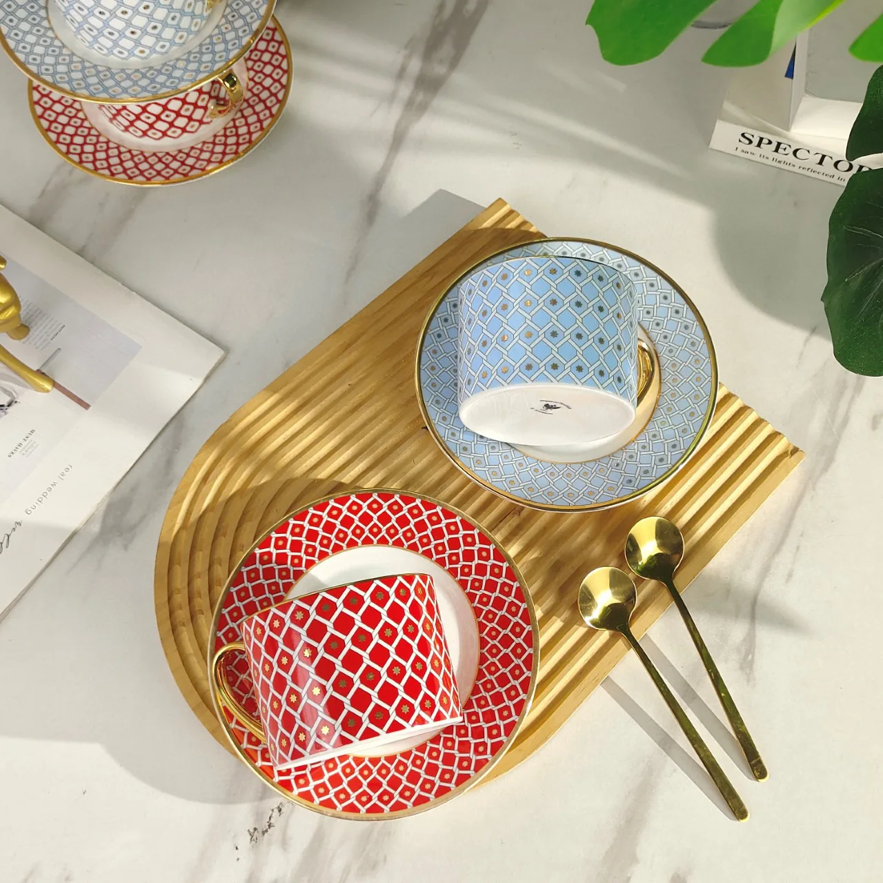 

Russian Royal Blue Bone China Gold Plated Coffee Cup and Saucer Set for Afternoon Tea Service Luxury Tableware Coffee Cup Set