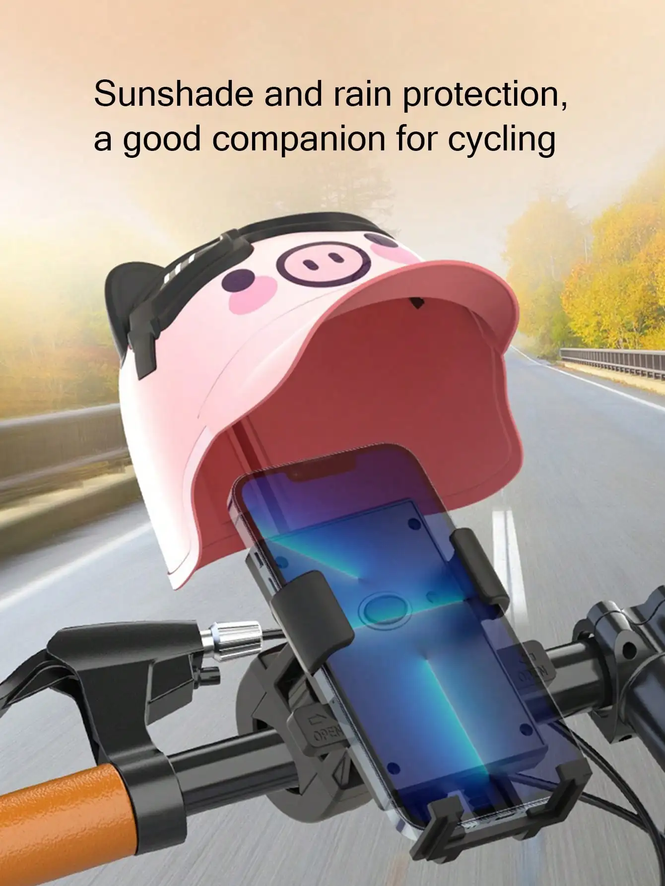 Outdoor Cycling Handlebar Phone Holder, Suitable for Electric Vehicles, Motorcycles and Bicycles, Cute and Creative Cartoon Rainproof and Sunproof Sunshade Cycling Navigation Holder