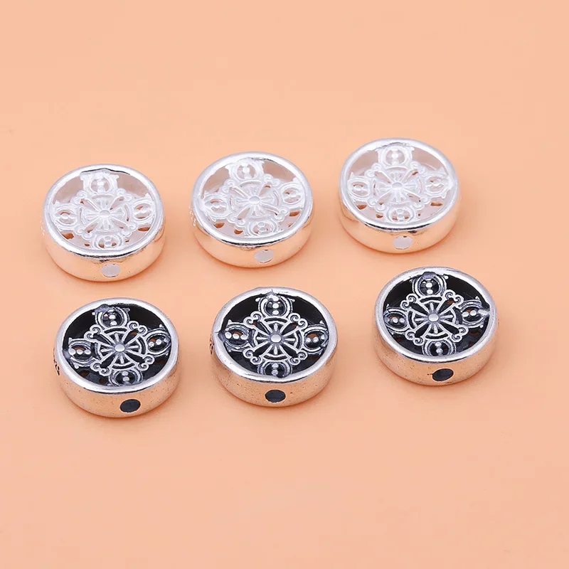 ทำด้วยมือ Diy วัสดุลูกปัดสร้อยข้อมือเครื่องประดับ S925เงินย้อนยุคข้ามรอบ Spacer สายคล้องแว่นตาลูกปัด