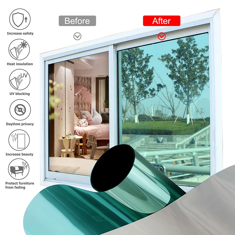 Mirror Window One Way Vision Film Home Building Office High Insulation Reflective Privacy Tint Heat Sun Solar Foil Decorator