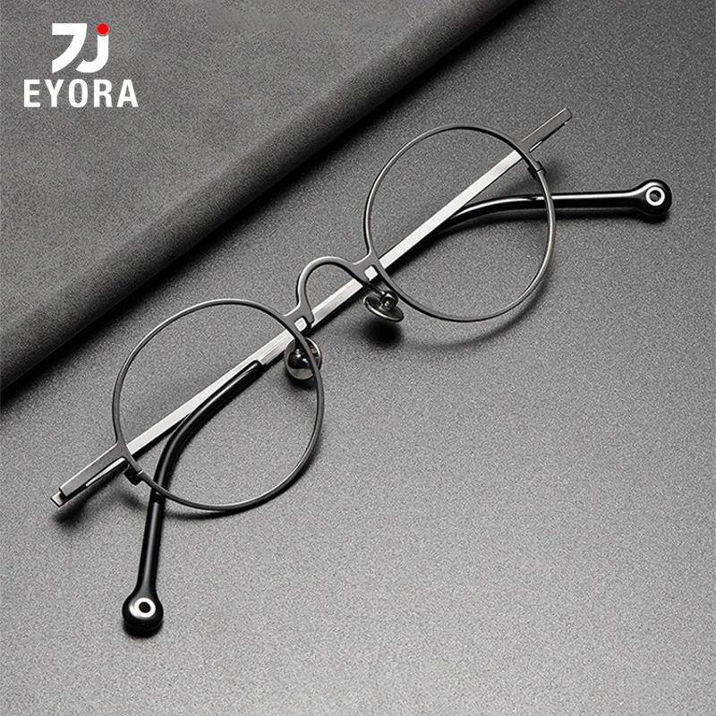 

EYORA Vintage Round Metal Anti-Reflective Reading Glasses Anti Blue Ray Myopia Eyewear Photochromic Prescription Eyeglasses Lens