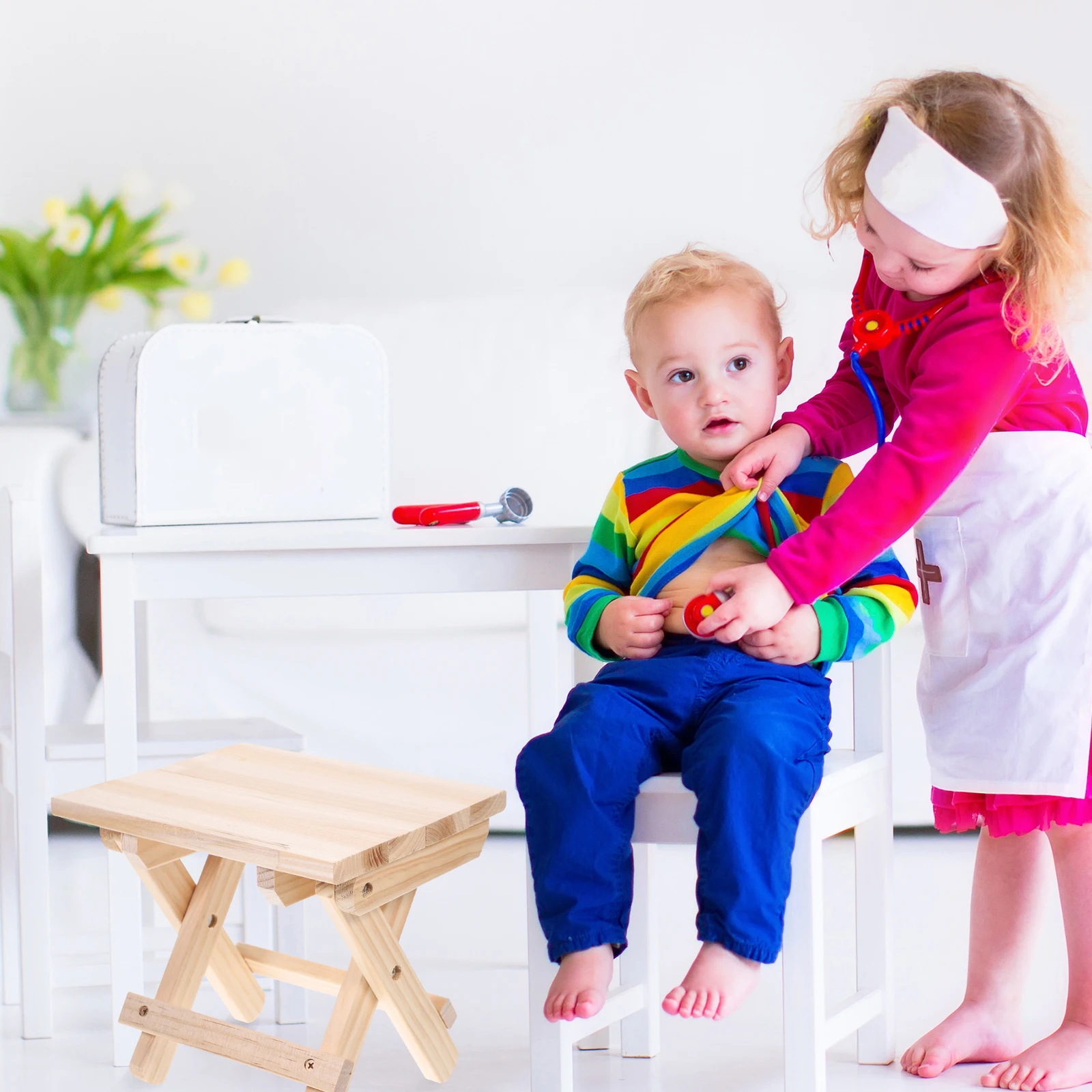 

1Pcs Solid Wood Square Low Stool Non-Slip Home Shoe Changing Bathroom Stool Lightweight Easy Clean Practical