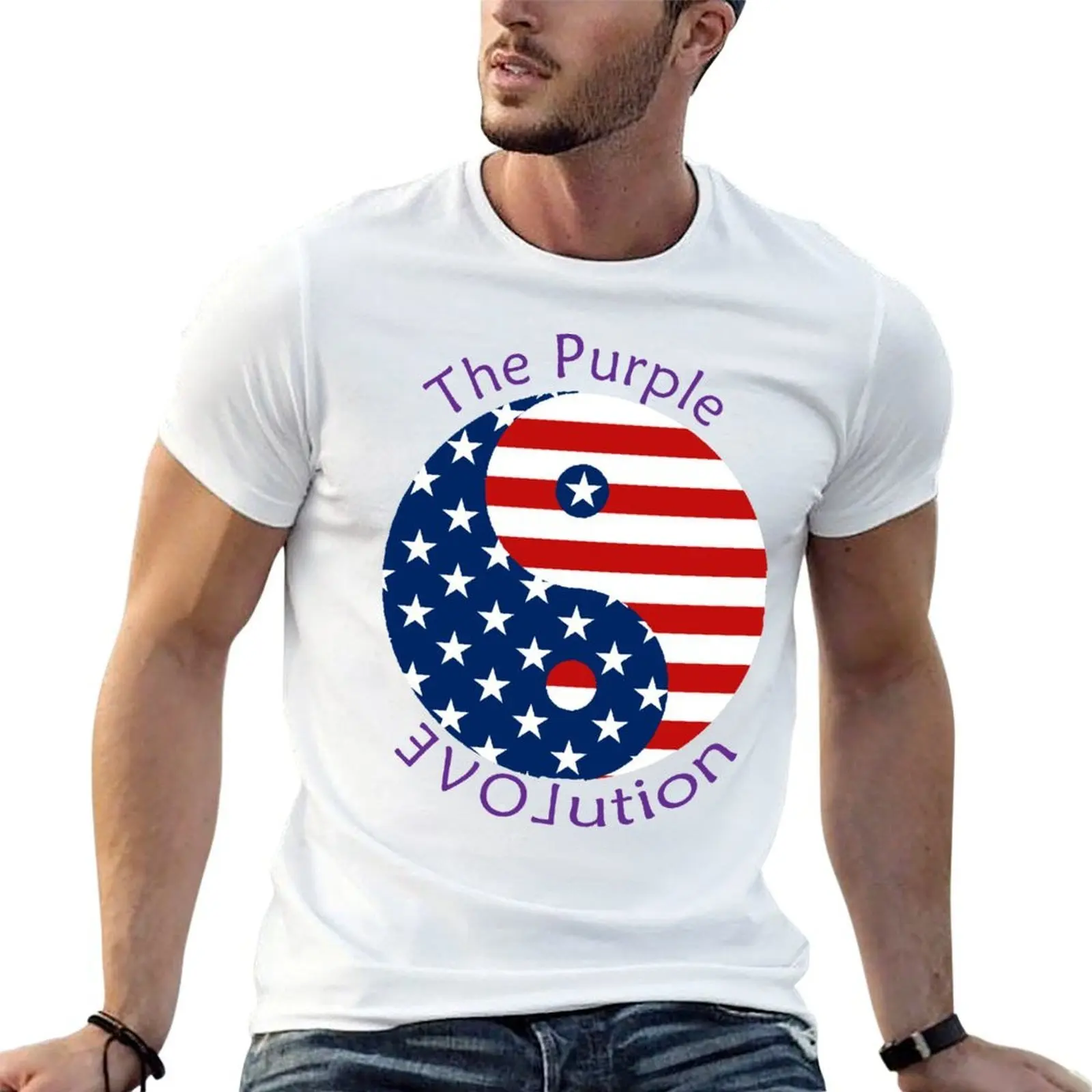 

American Flag Yin Yang Purple Text The Purple Evolution T-Shirt t shirt man plain T-Shirt