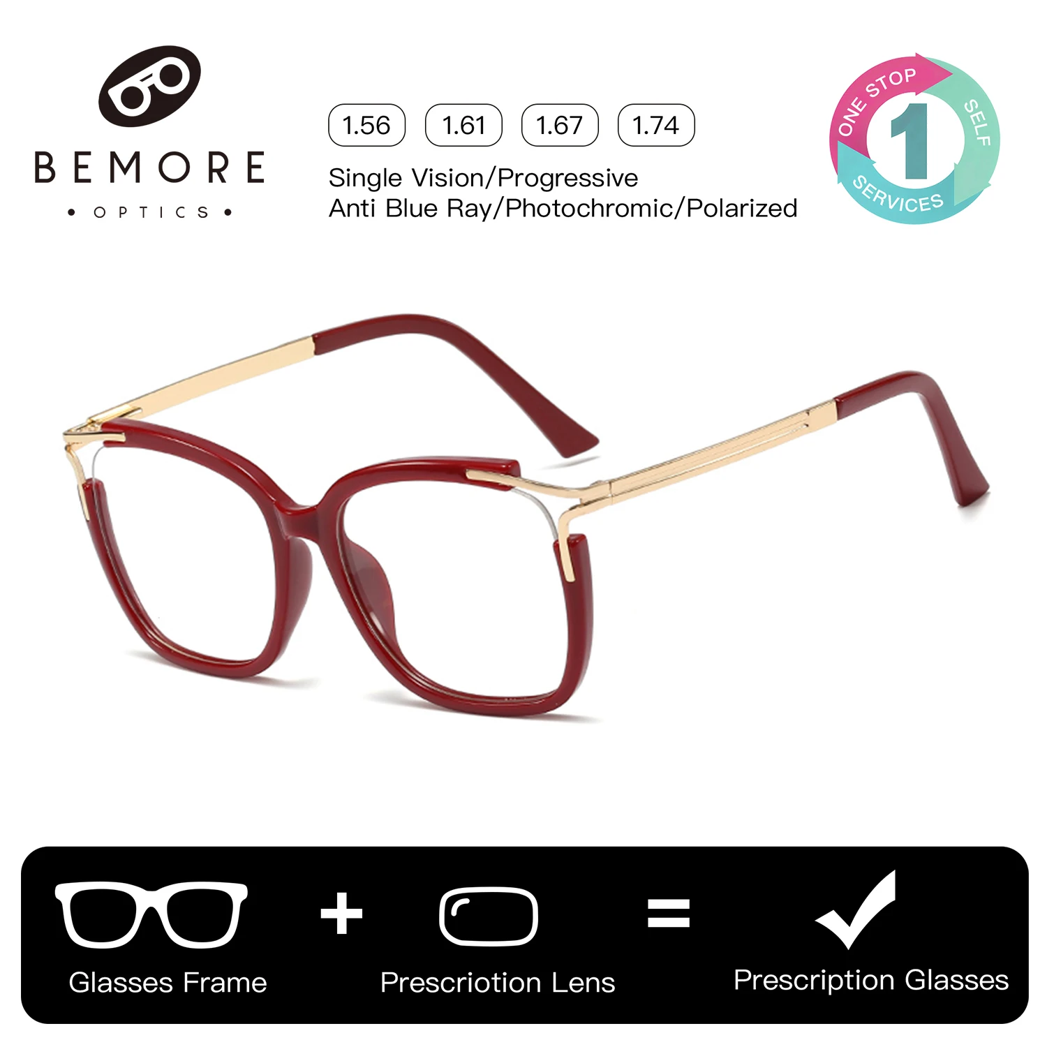 

BEMORE Custom Butterfly Ultralight Acetate Myopia Glasses Woman Blue Light Blocking Square Multifocal Prescription Eyewear