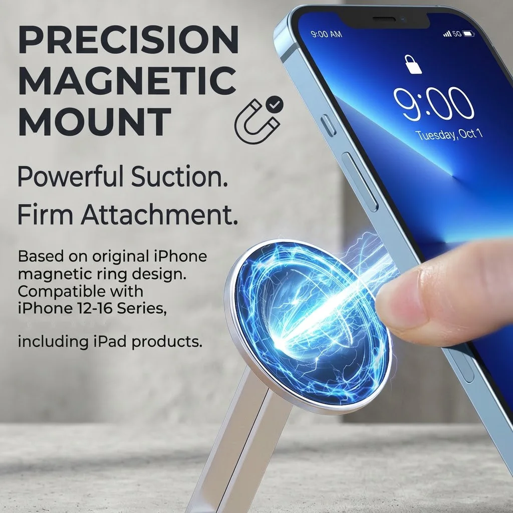 360 Rotating Magnetic Tablet Phone Stand, Aluminum Alloy Foldable Desktop Mount Holder for iPad, iPhone,Desk,Video & Live Stream