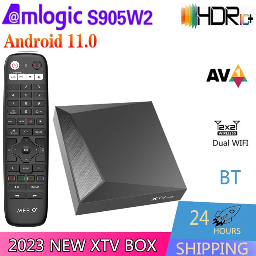 صندوق تلفزيون ذكي XTV-Air Meelo Plus ، UHD ، Android 11 ، 2GB ، 16GB ، 4K ، HD ، جهاز استقبال IP ، 2GB ، 16GB ، WiFi مزدوج ، LAN ، M ، BT