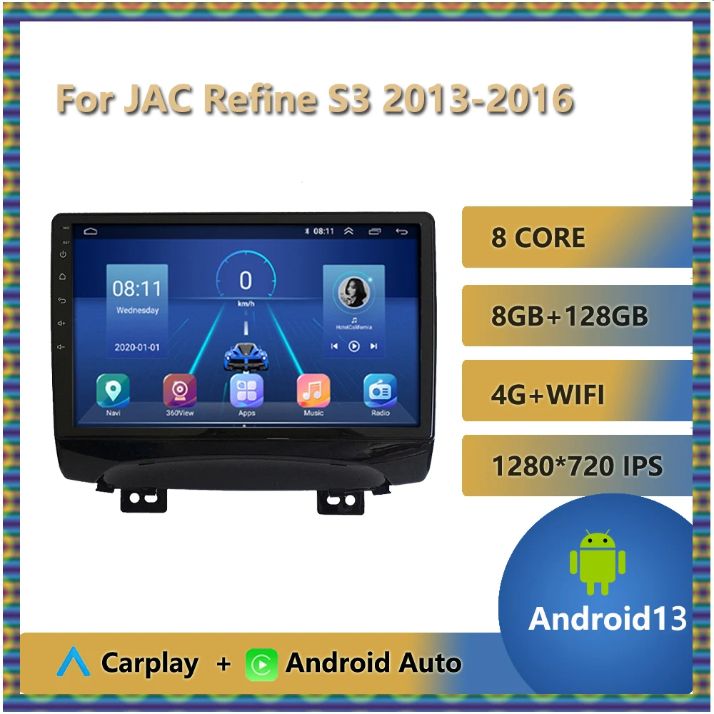 For JAC Refine S3 2013 2014 2015 2016 Car Radio Carplay Andriod 13 Auto GPS Navi 2 Din Autoradio 4G WIFI DSP QLED Touchscreen BT