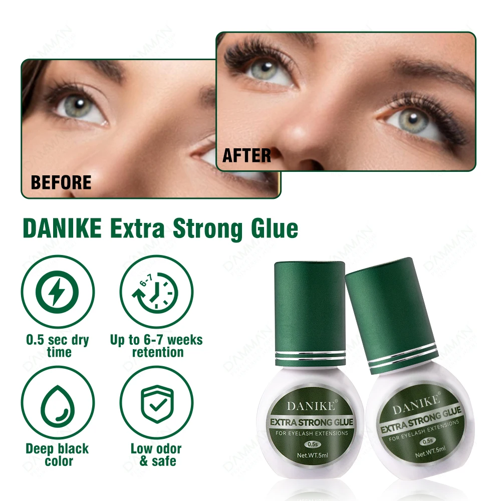 10Bottles DANIKE Extra Powerful Eyelash Extension Glue For False  Lash Black Adhesive Supplies for Professional Use Makeup Tools