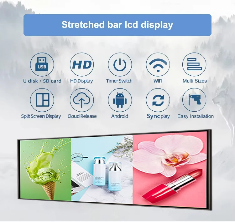 43.9 Inch Indoor Smart LCD Wall Bar Display Ultra Wide Shelf Edge Advertising Screen Android Stretch Bar Digital Signage