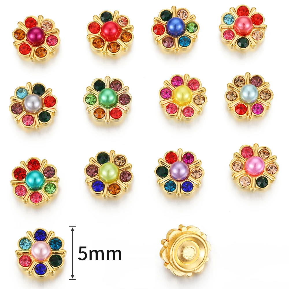 50pcs 5mm Flower Rhinestone Crystal Cabochon Pearl Flatback Base Strass Glitter Beads Buttons for Jewelry Making Accessories DIY