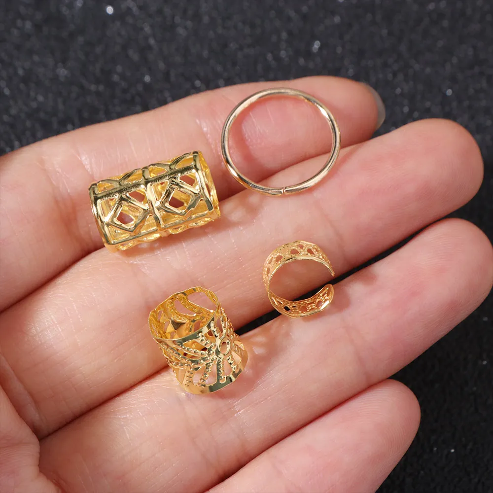 80pcs Dread Locks Hollow Out Hair Ring Hair Braiding Gold and Silver Dreadlocks Beads Metal Cuff Clips Adjustable