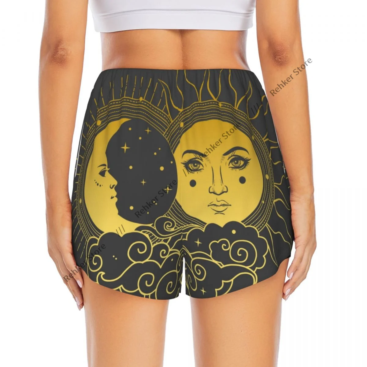 レディース アスレチック ショーツ ムーン サン ランニング ヨガ フィットネス 速乾性 バドミントン トレーニング ポケット付き