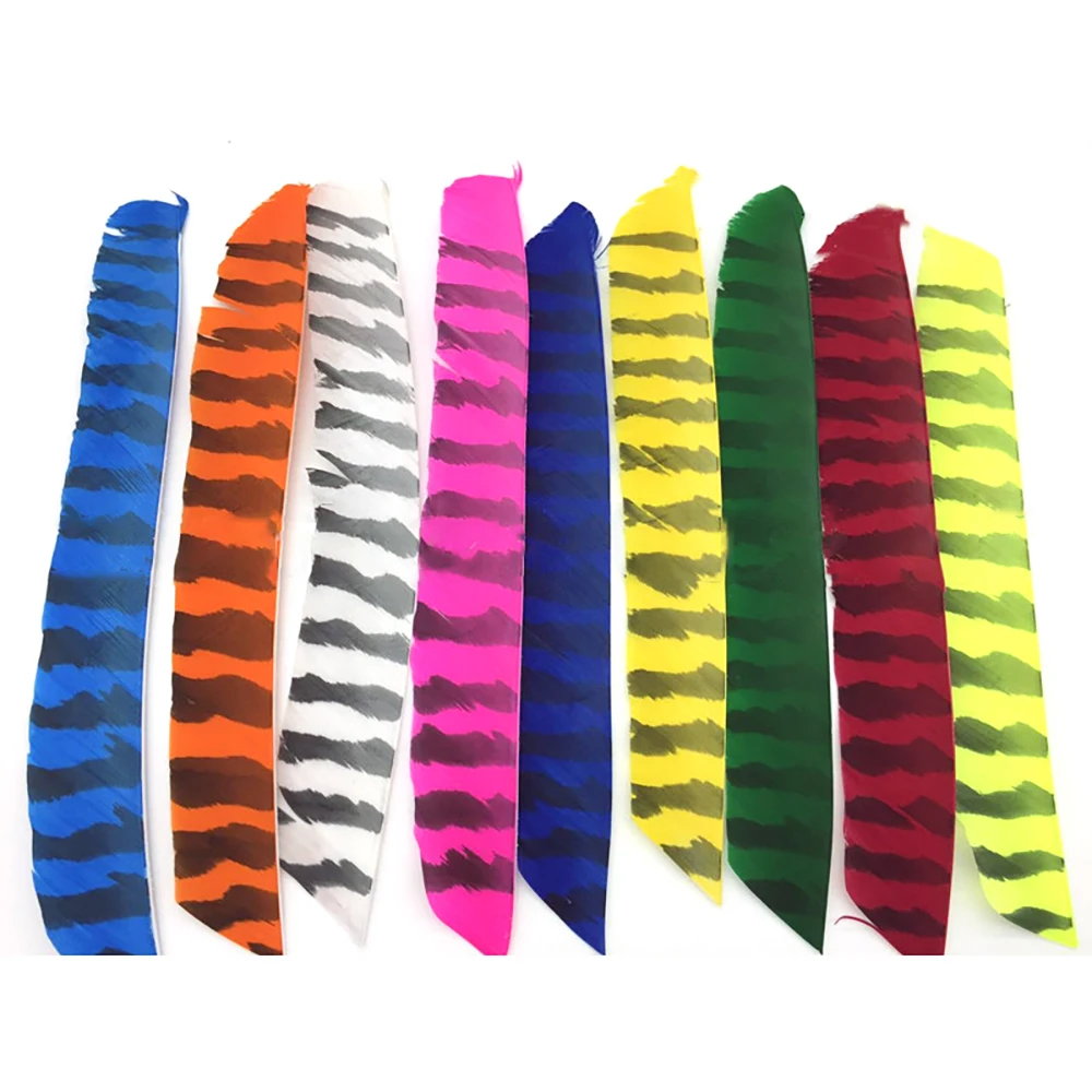 

50pc Fletching Arrow Feathers Multicolor Full length Real Turkey Feather Zebra Striped Feather 18-25cm