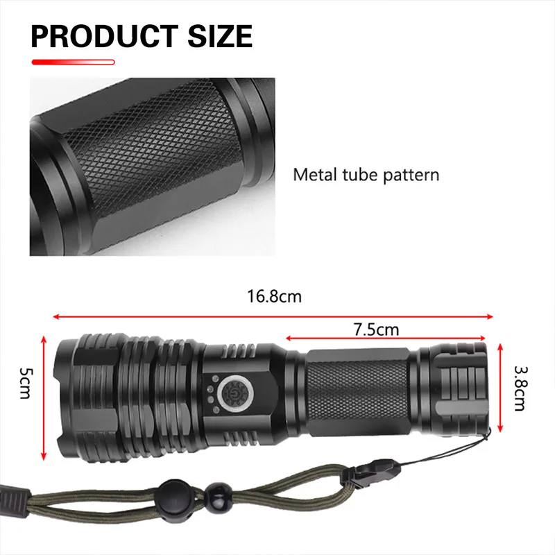 2020Newest Most Powerful  XHP70.2 LED Flashlight XHP50 USB Zoom Torch with18650 26650 Rechargeable Battery Hunting Lamp for Camp