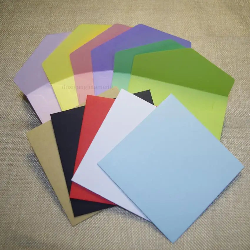 50pcs 15.8 / 12.7 10 Square kraft paper multicolor ordinary wedding invitation envelopes for postcard Wholesale fast shipping