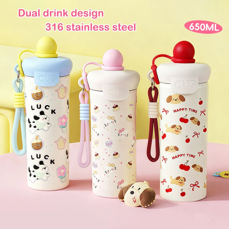 Portable 316 Stainless Steel Cartoon Vacuum Cup High-Capacity With Lifting Rope Cup Bottle Insulated Water Bottle Boys And Girls