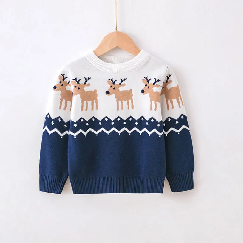 Fashion Christmas Sweatshirts Winter Boy Girl Print Knit Sweater Pullover Cotton Clothes Autumn Kids Clothing Knitwear 2-6 Years