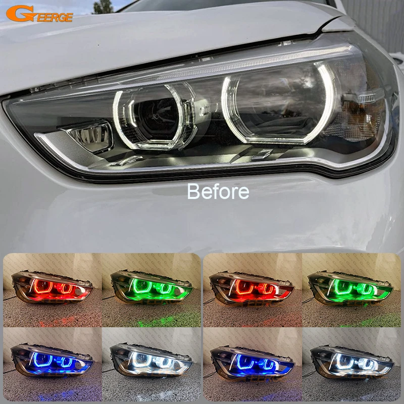 

For BMW X1 F48 2015 2016 2017 2018 2019 Bluetooth APP Ultra Bright Multi Color DTM Style RGB LED Angel Eyes Kit Halo Rings