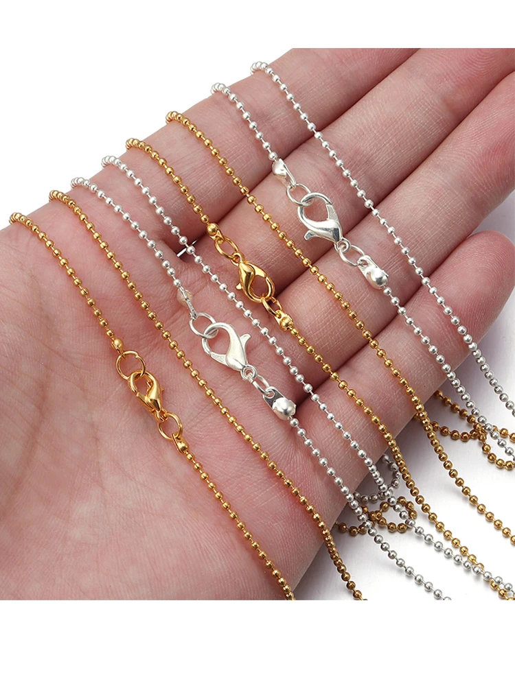6 teile/los 45 cm Perle Kugel Ketten Halskette Ketten mit Karabiner Gold Silber Überzogene Schmuck Ketten DIY Halskette Armband – Detail 5