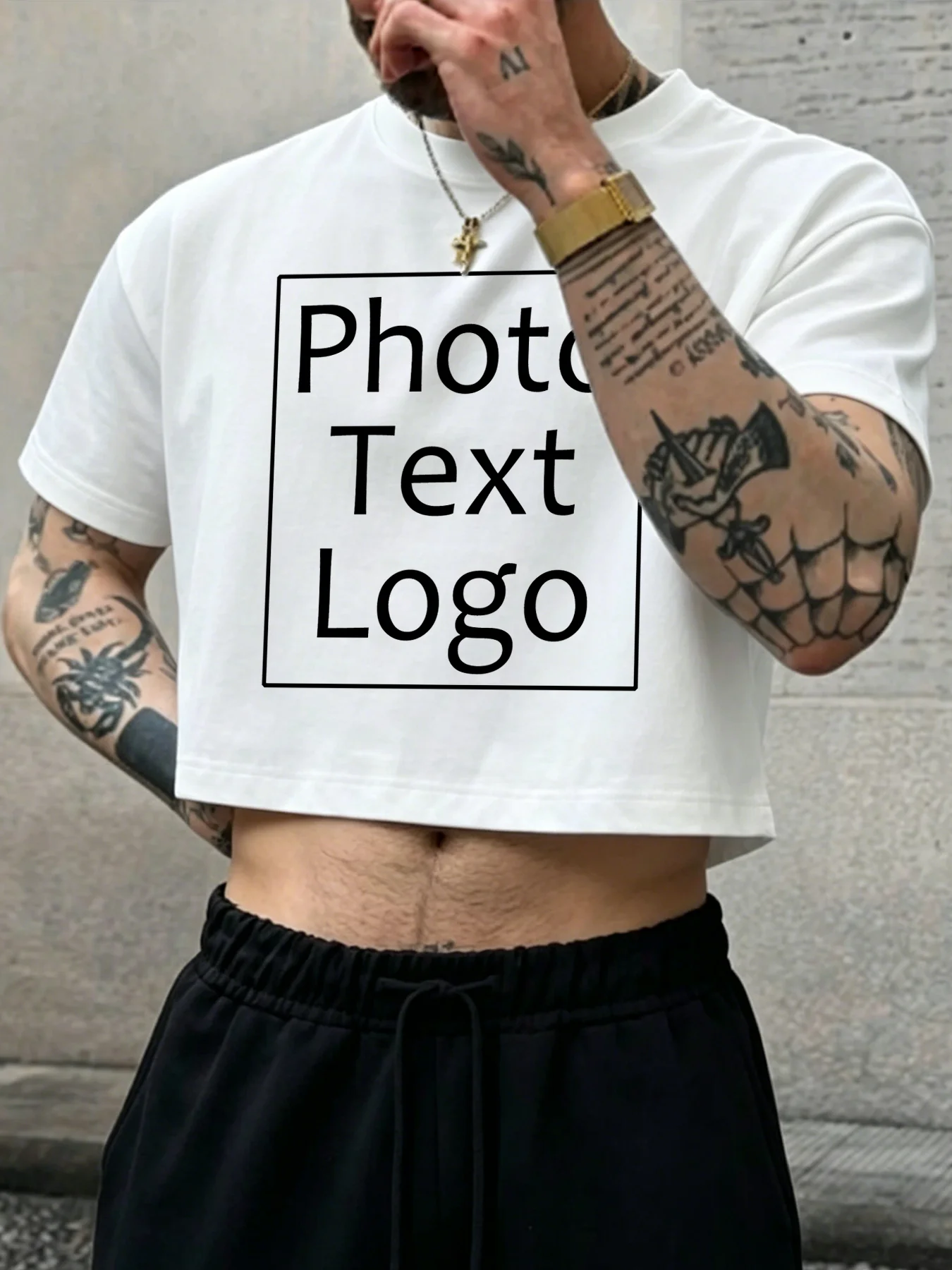 Personalisierte, individuelle DIY-Foto-Crop-Tops aus Baumwolle in den Größen S-3XL, lässige, lockere Kurzarm-Shirts, bequeme Basic-Streetwear. – Detail 6