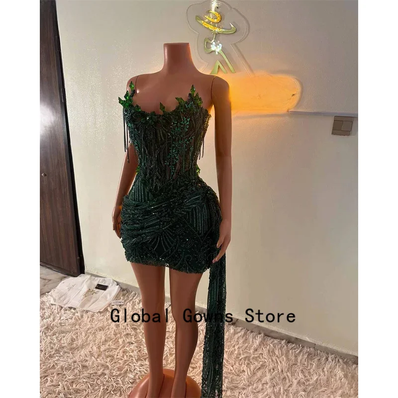 Emerald Green Crystal Beading Senior Homecoming Prom Dress Mini Cocktail Gown Birthday Dress Luxury 2026 Blackgirl Customized