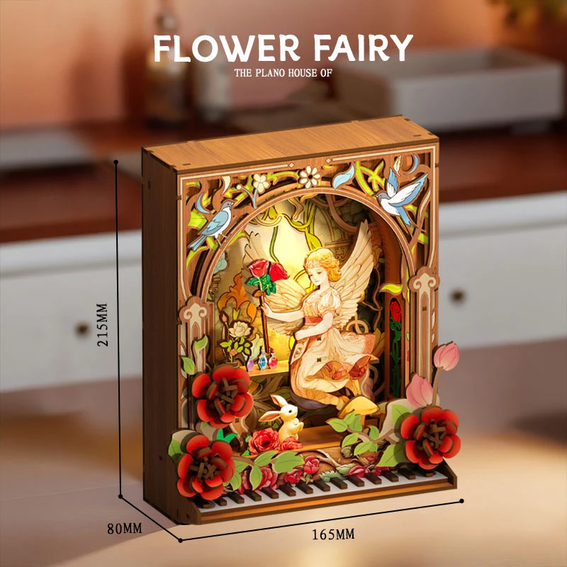 DIY Flower Fairy Piano Casa Houten Miniatuur Model Kit 3D Puzzel Poppenhuizen Met Meubels Poppenhuis voor Vrienden Verjaardagscadeaus